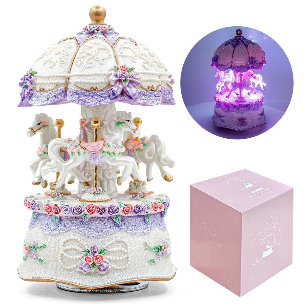 7777 Carousel Music Box๏ผLuxury Color Change LED Light Music Box,Luminous